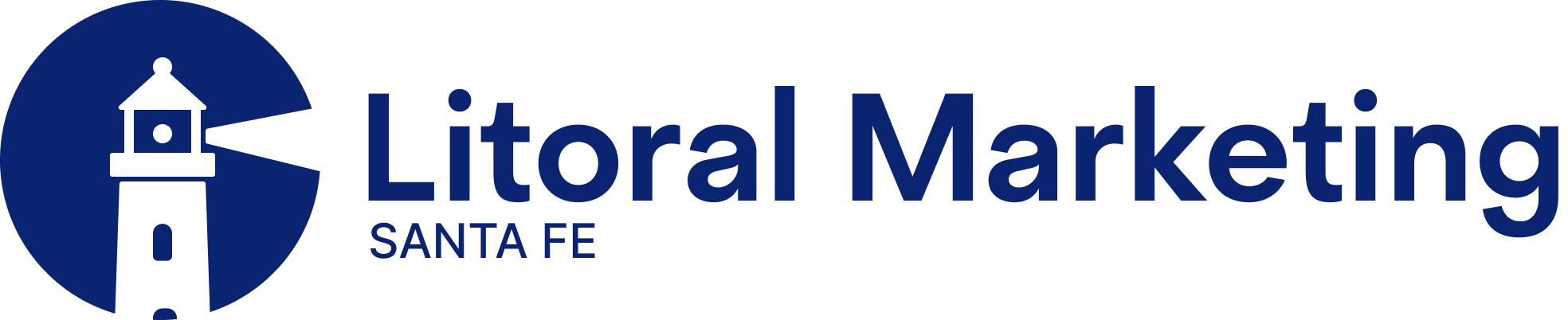 Logo de Litoral Marketing Santa Fe en azul con diseño de faro